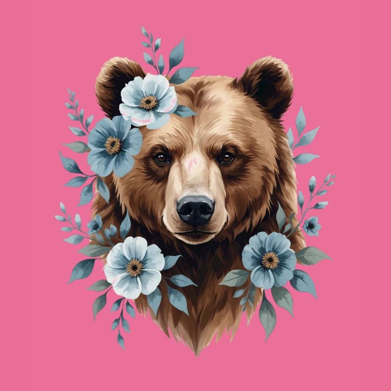 Ours avec cadre de fleurs bleues
