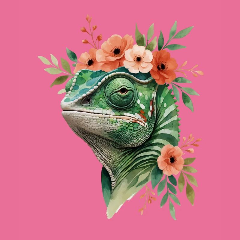 Couronne de fleurs avec caméléon