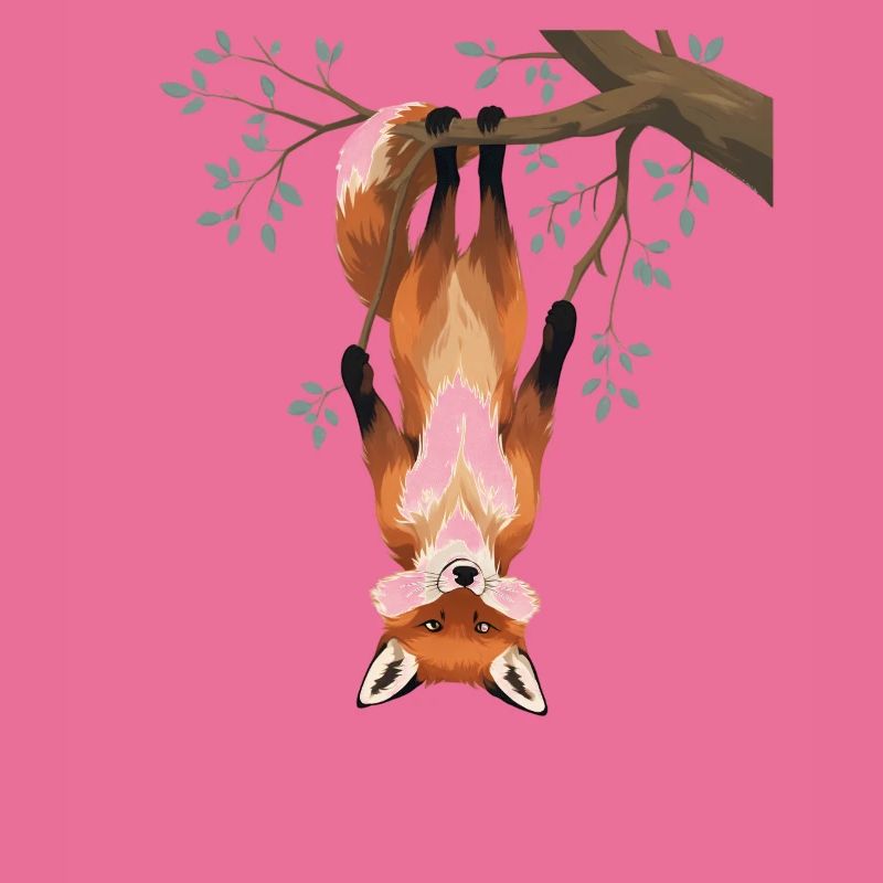 Fox hangs from branch