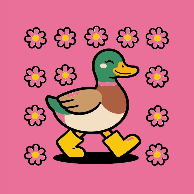 Cute Mallard Duck in Rain Boots Daisy Pattern
