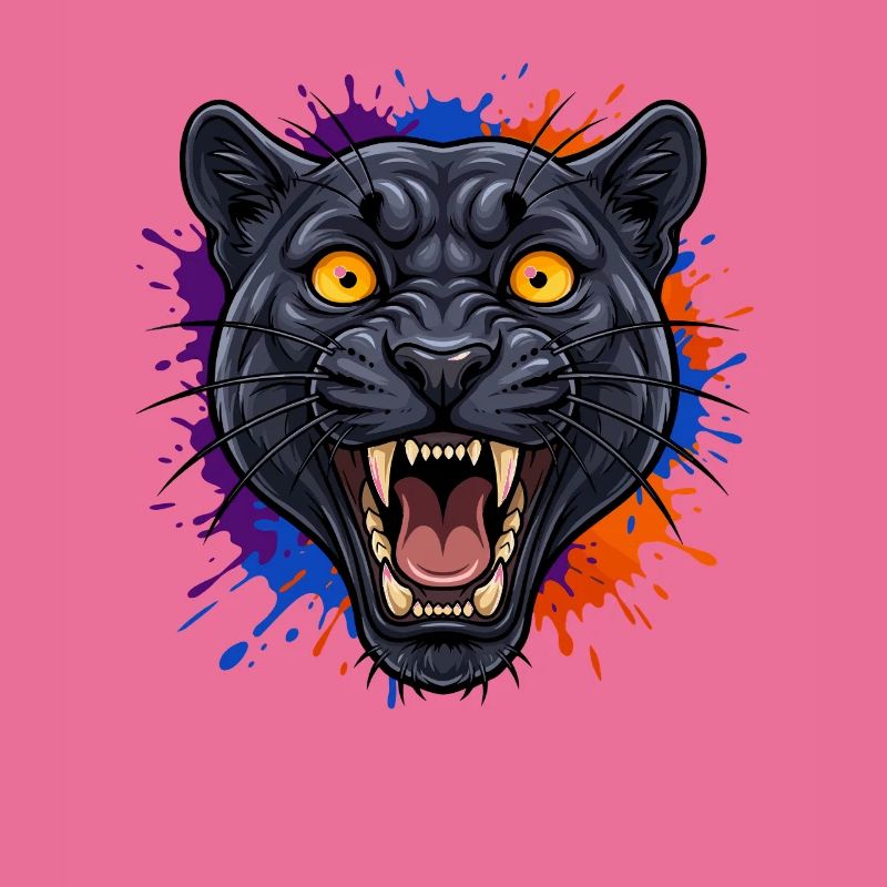 Schwarzer Pantherkopf mit Farbklecks