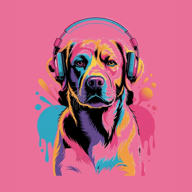 Labrador mit Kopfhörer