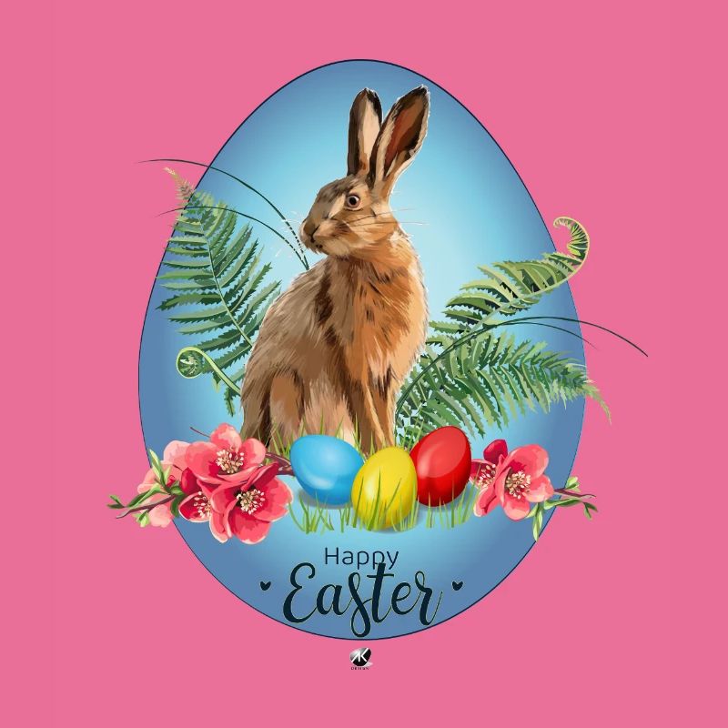 Bunny, Easter eggs and cherry blossoms illustration