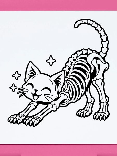 Fröhliche Skelettkatze Stretch