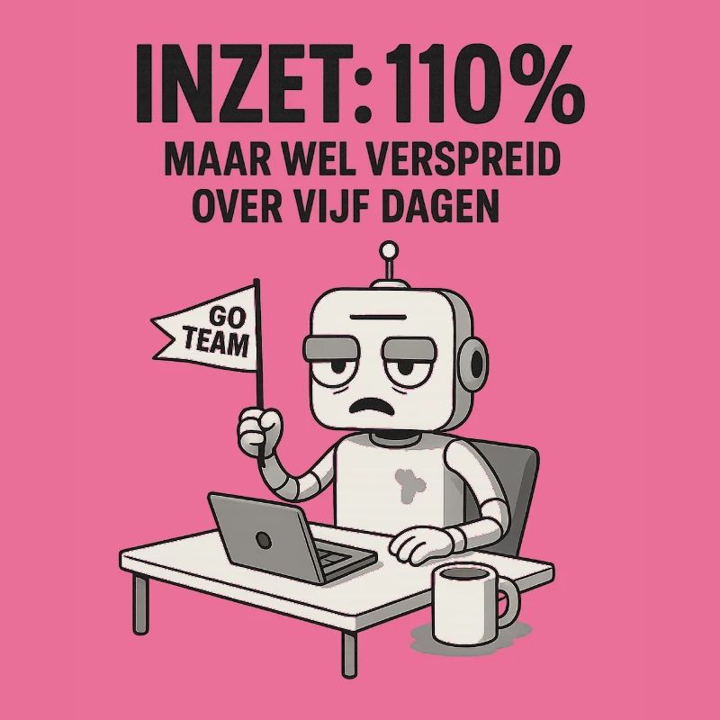 COMMITMENT: 110% – Robot at work with dry humor