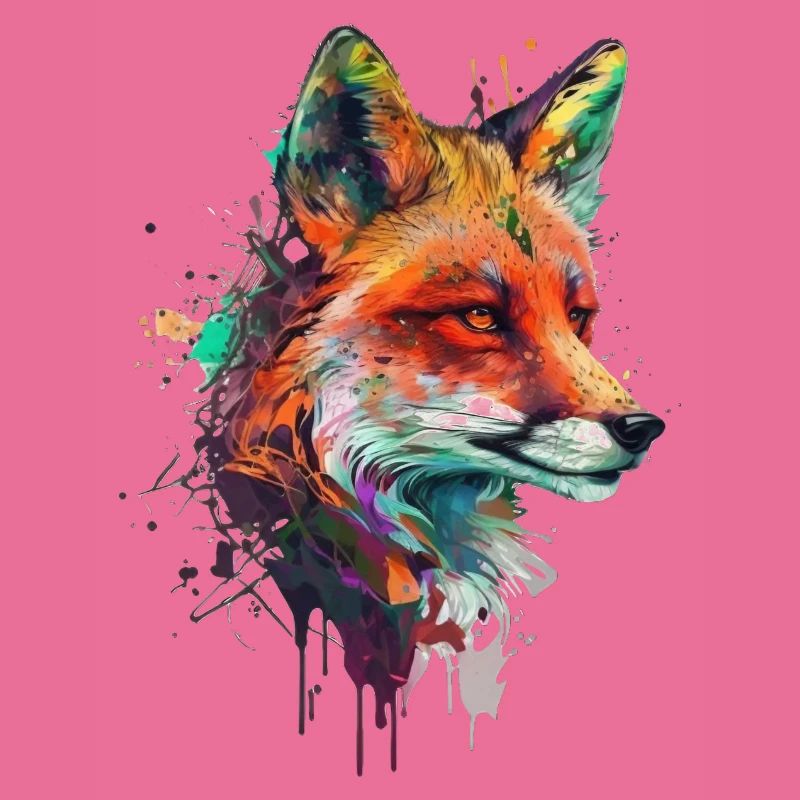 fuchs mit bunten farbklecksen