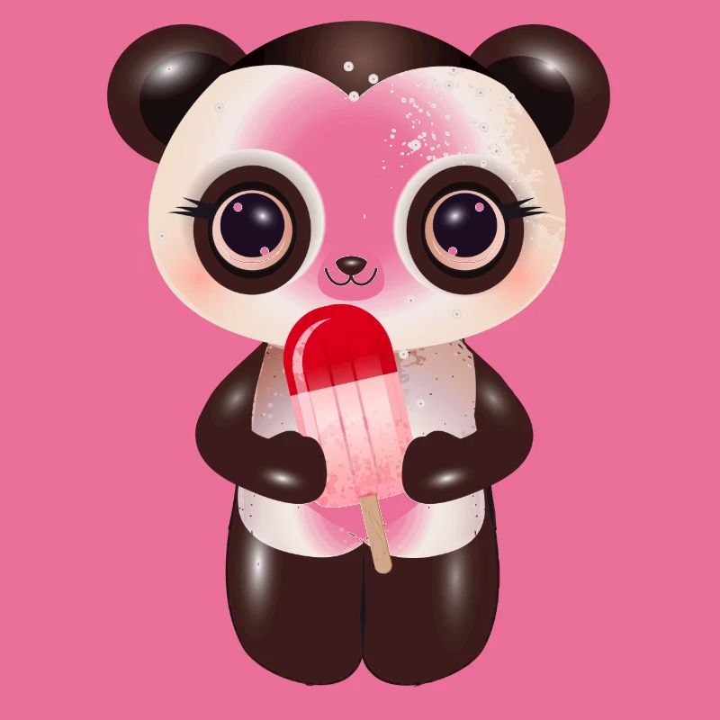 Panda mignon avec de la crème glacée rouge sur le style