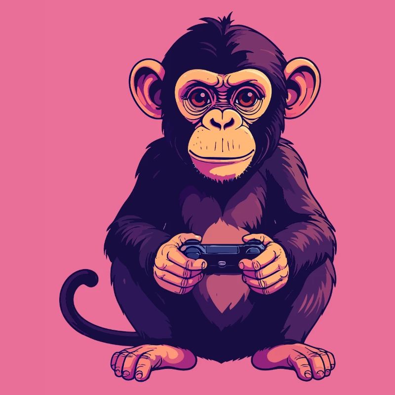 Monkey on controller playing console gaming