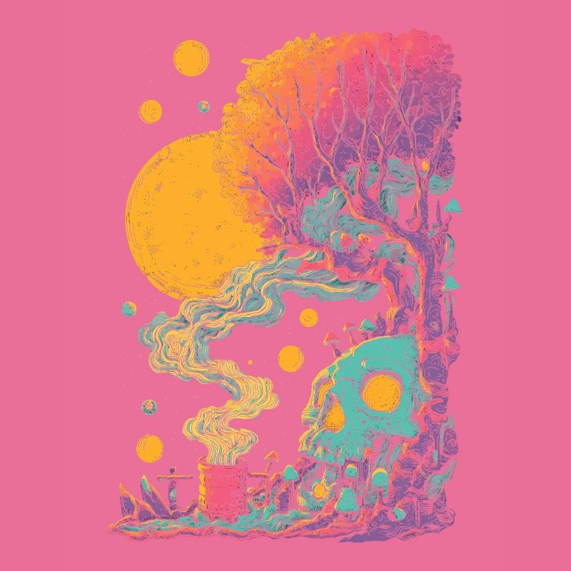 Psychedelic tree skull in the cosmos