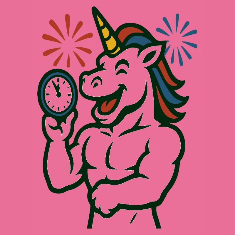 Starkes Einhorn-Zeit-Illustrationsmaskottchen