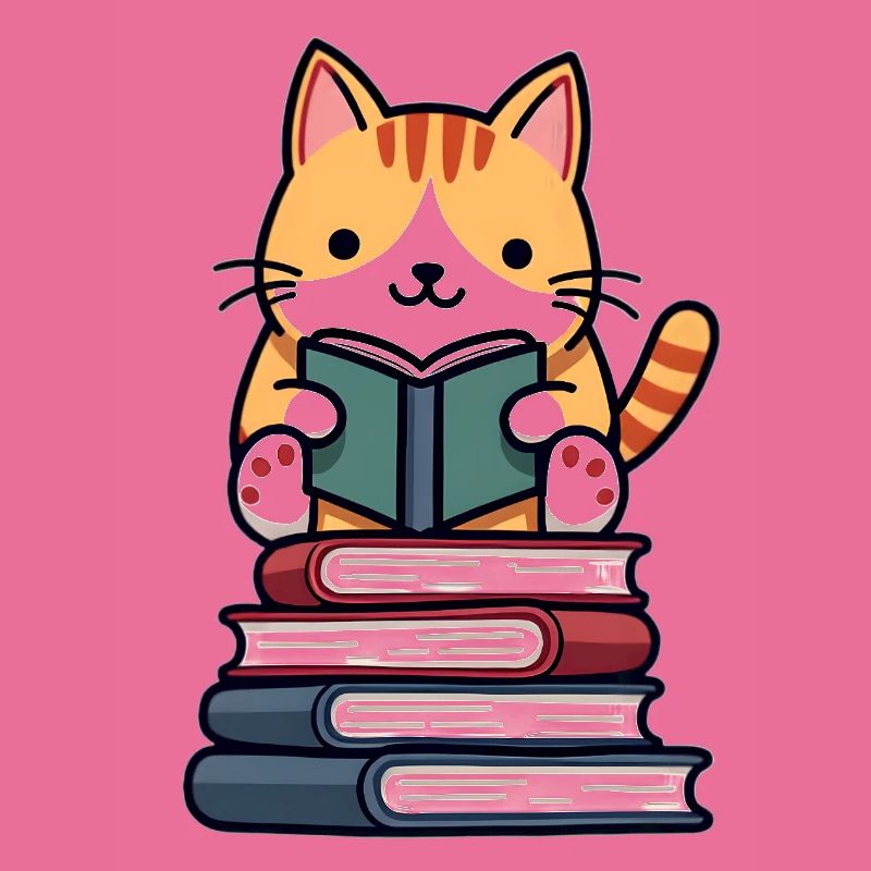 Cat reading a book