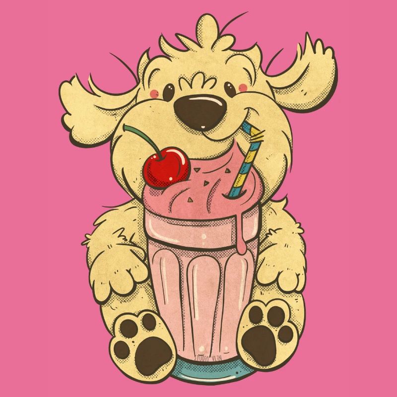 Cockapoo Thor with pink milkshake