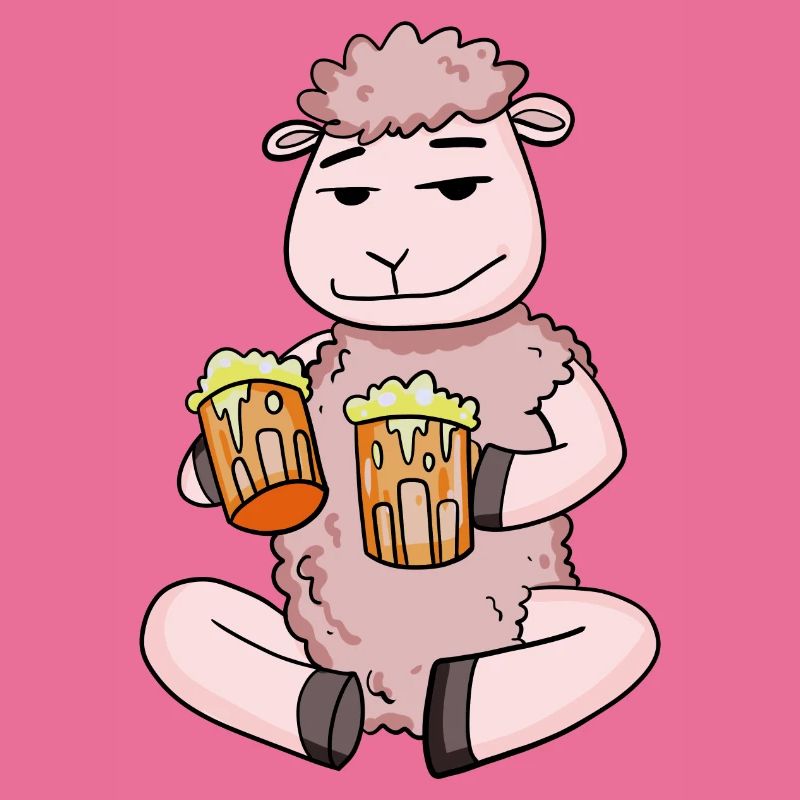Schaf mit Biergläser Bier Saufen Alkohol