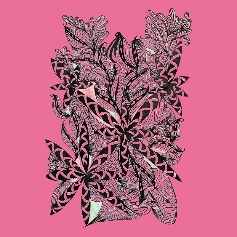 Black and white leaf pattern with accents