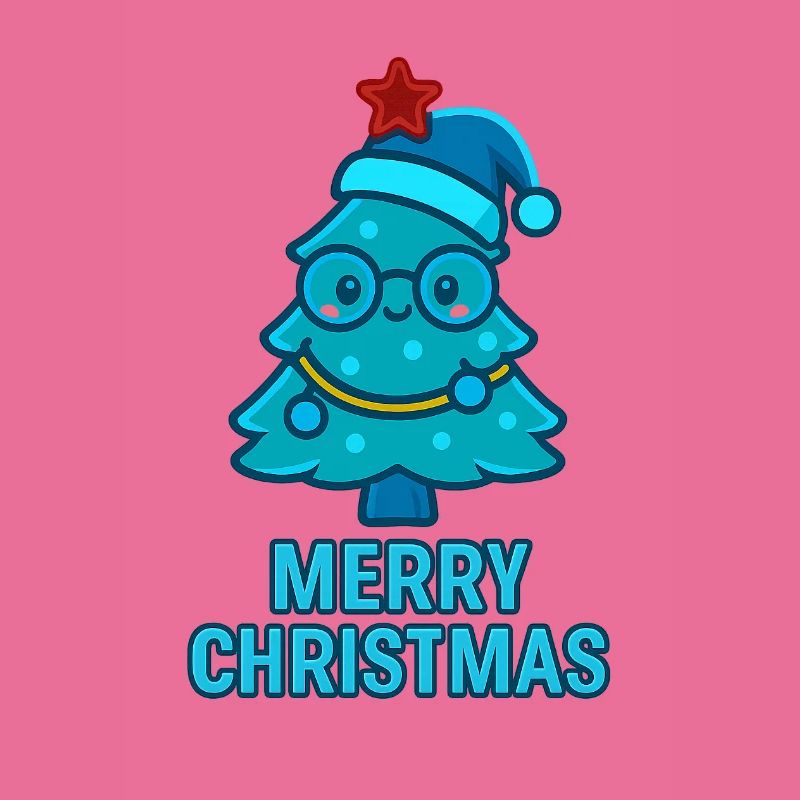 Blauer Comic-Weihnachtsbaum mit Brille