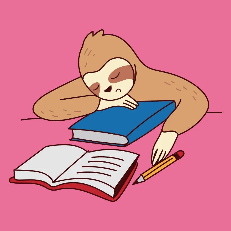 Sloth Studying Falling Asleep Ironic Student Tired