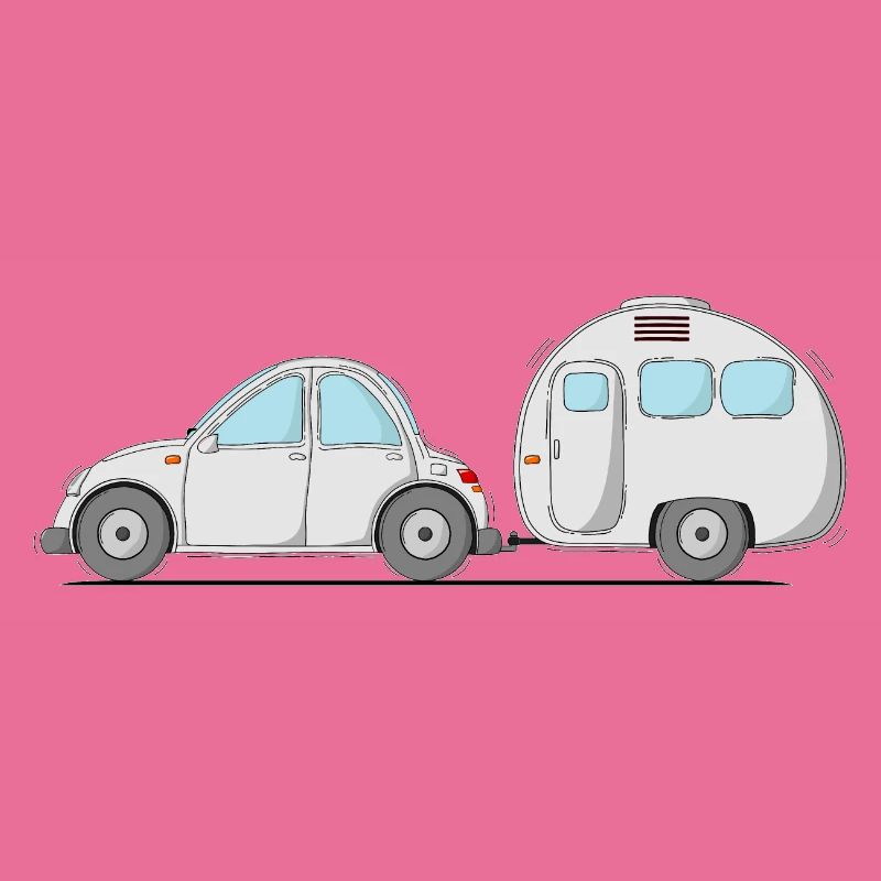 Auto mit Wohnwagen Grau