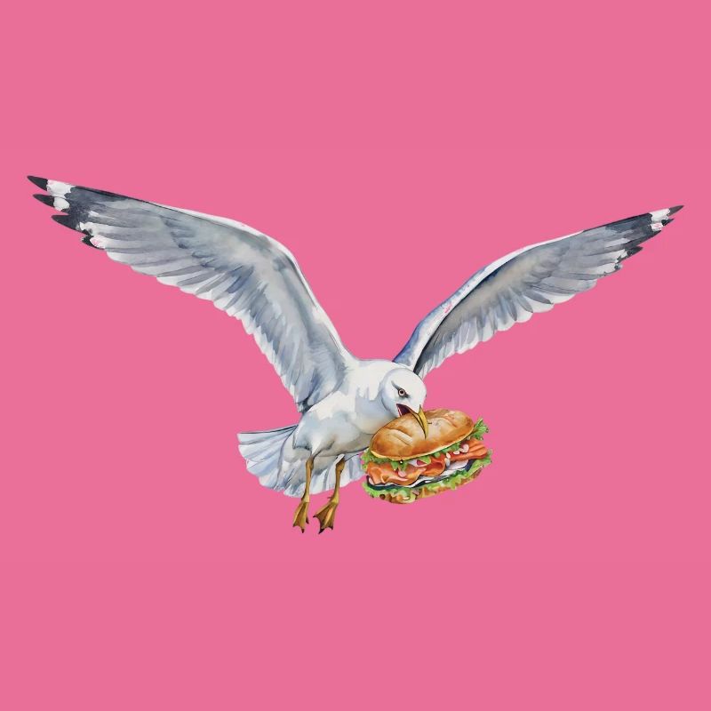 Funny Seagull Steals Fish Rolls Beach