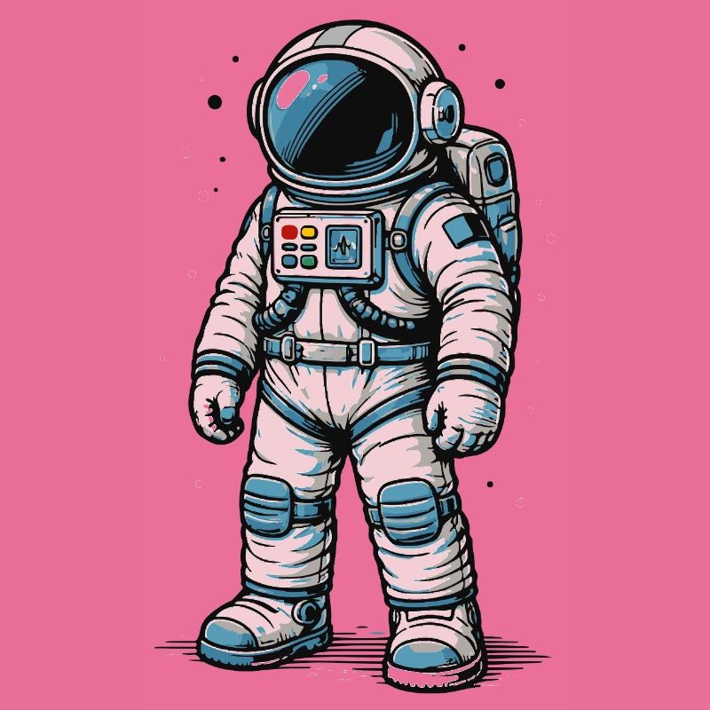 Detailed Comic Astronaut in Open Space