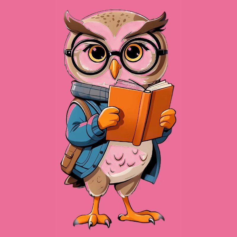 Lernende Eule mit Brille liest Buch