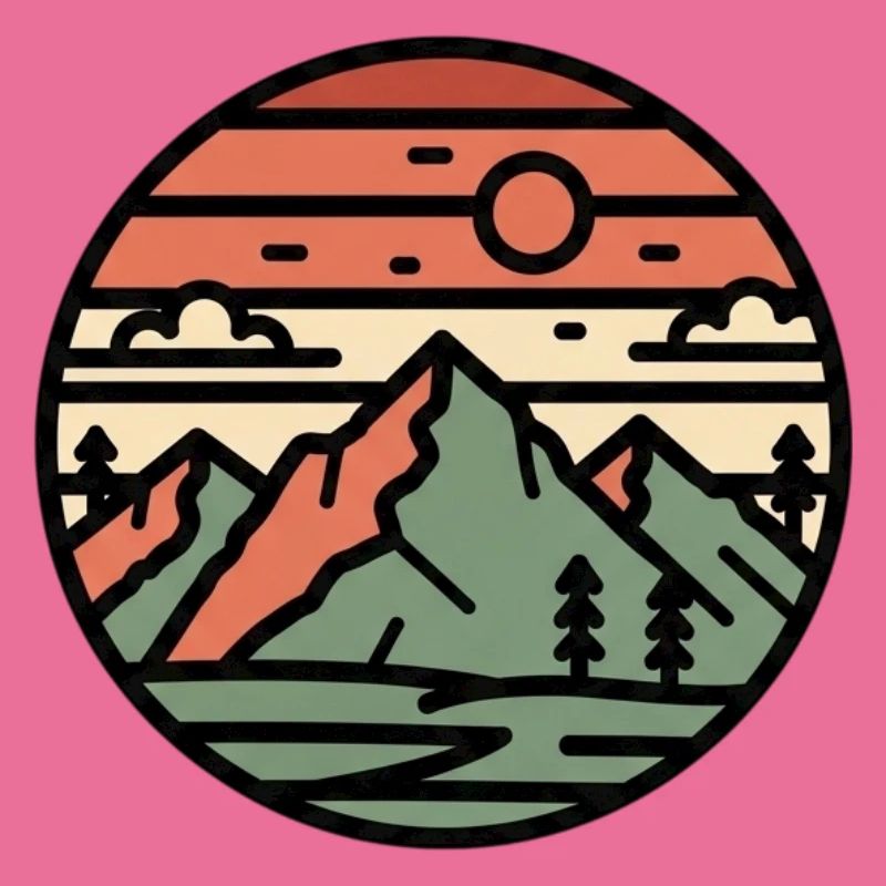 Circular landscape mountains in sunset