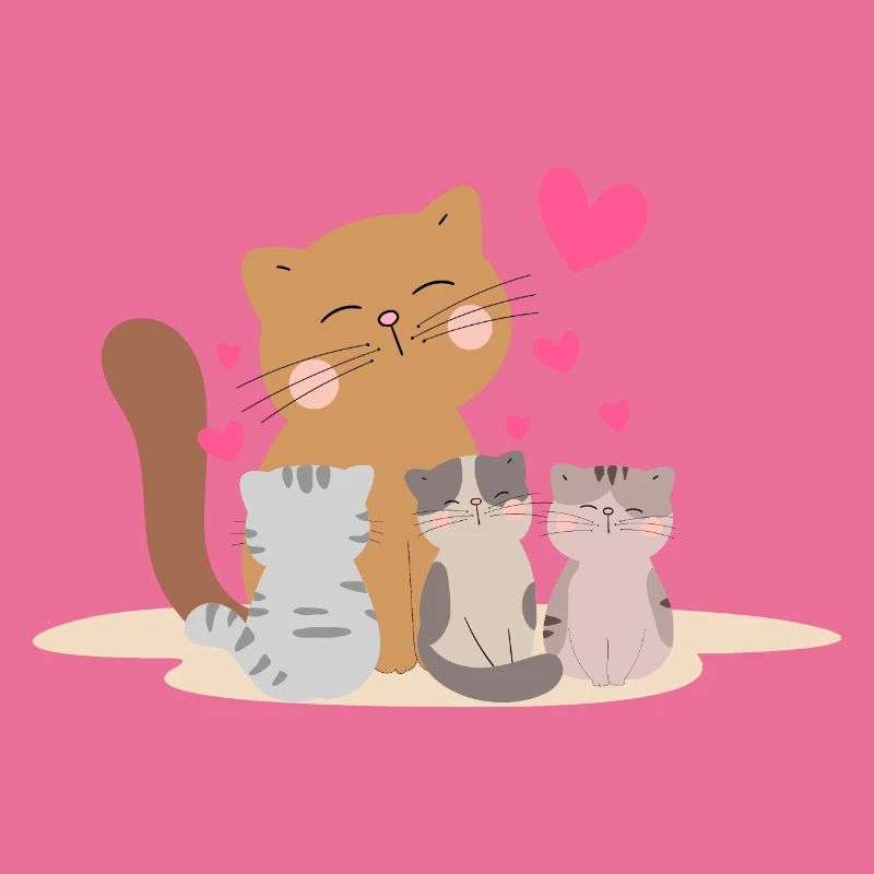 Mutter Katze mit ihren Kätzchen mit so viel Liebe!