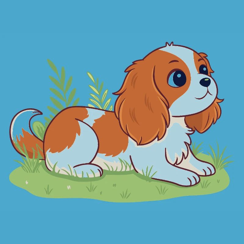 Chiot Cavalier sur herbe joyeuse