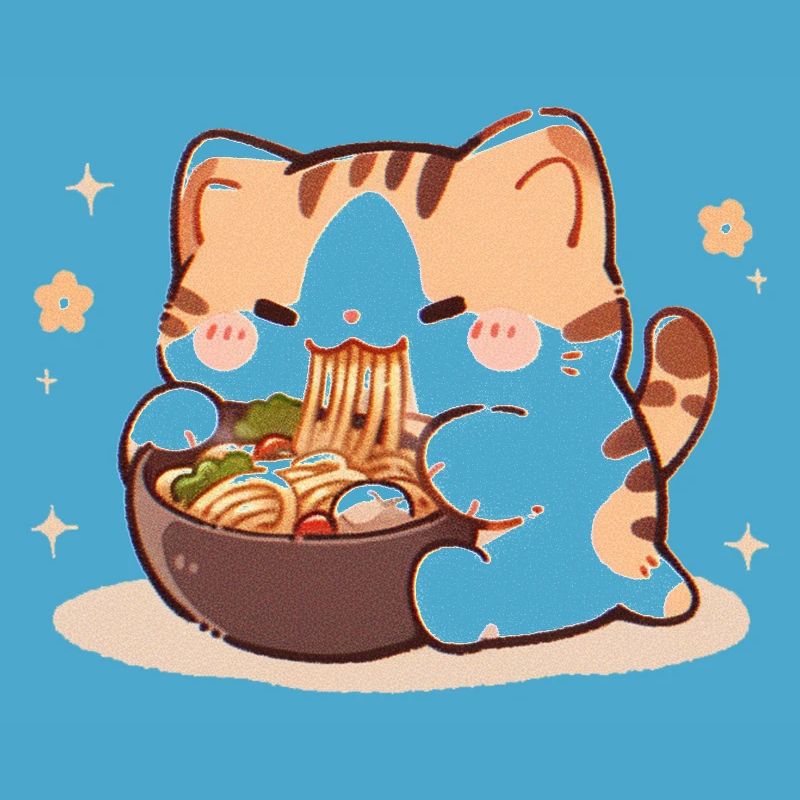 Mème de chat mangeant des spaghettis