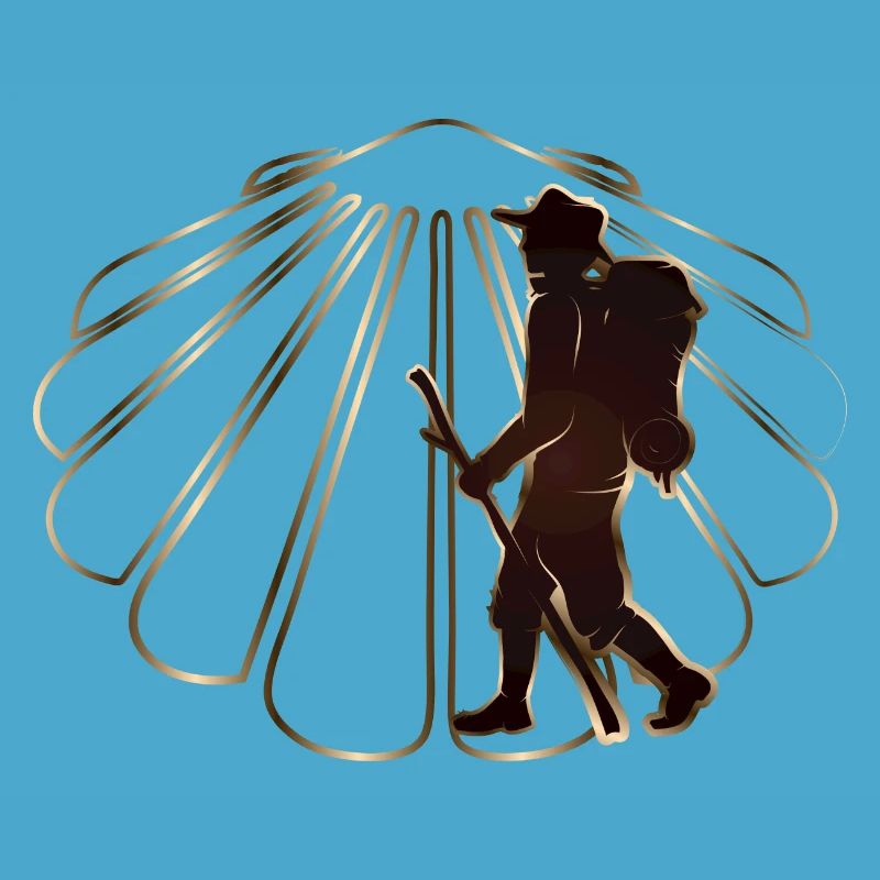 A pilgrim on a pilgrimage path with scallops