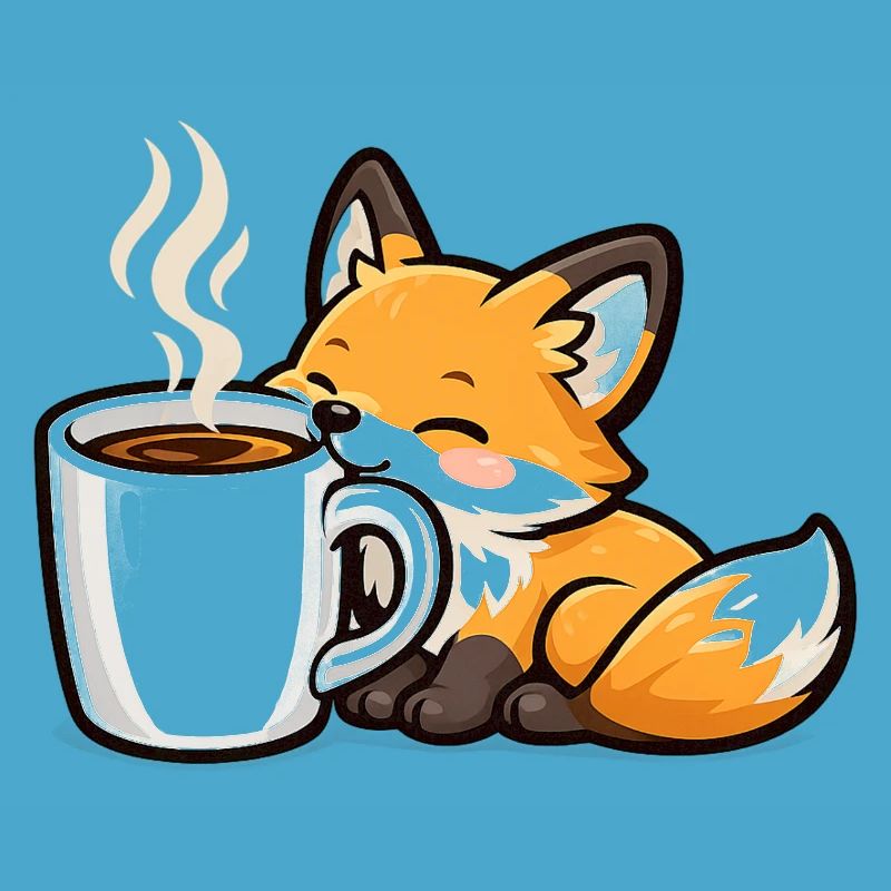 Cuddly fox with coffee