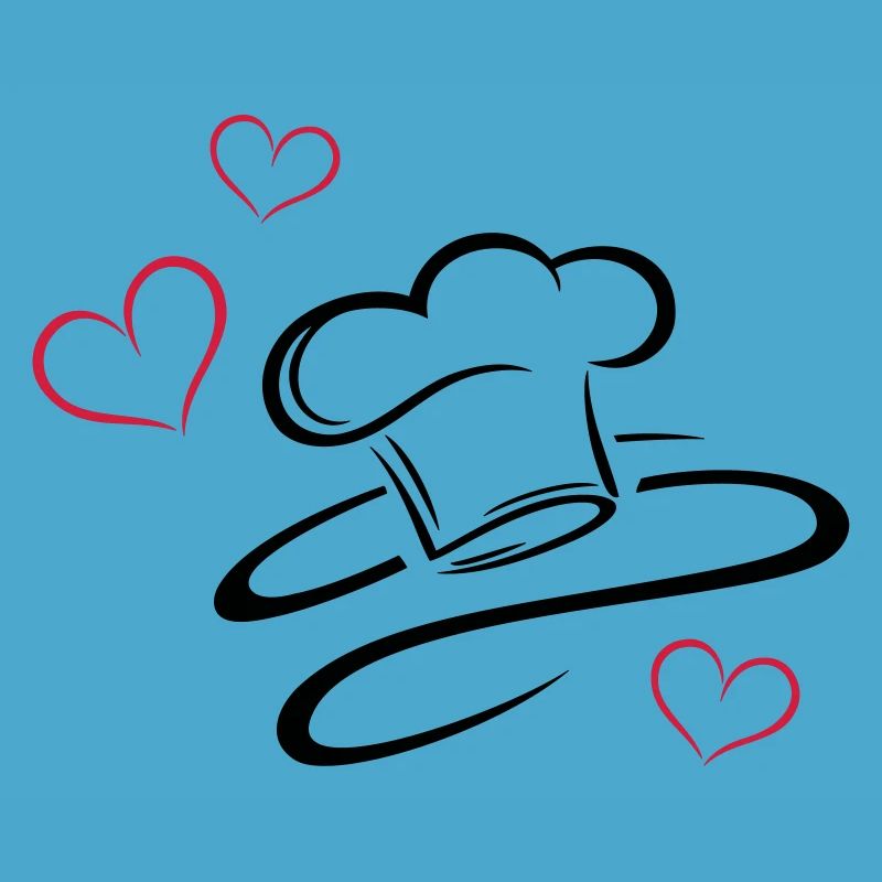 Cuisinier, logo, chapeau de chef avec trois coeurs