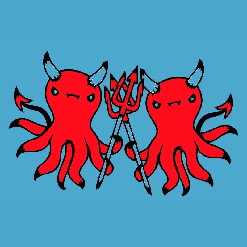 2 Octopus Devil Hell Team Friends Satan Evil Cute