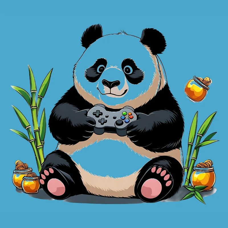 Chill Panda with Gaming Controller
