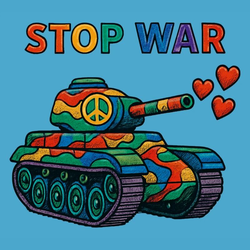 Regenbogen Panzer mit Peace-Zeichen – STOP WAR