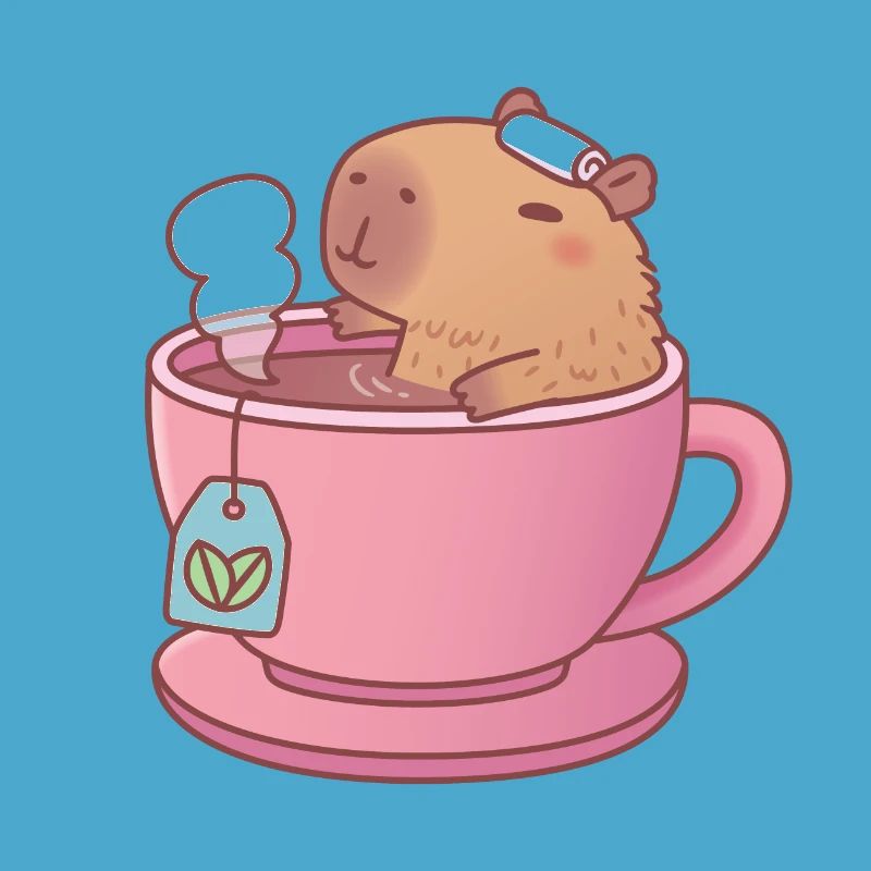 Cute Capybara Relaxing With Tea
