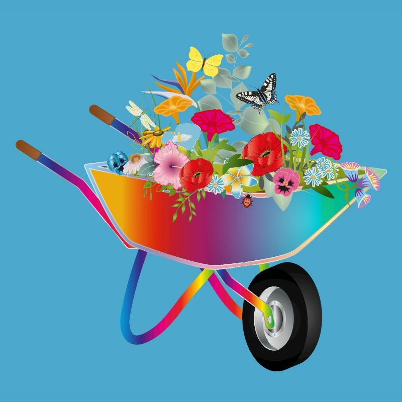 Brouette colorée avec des fleurs