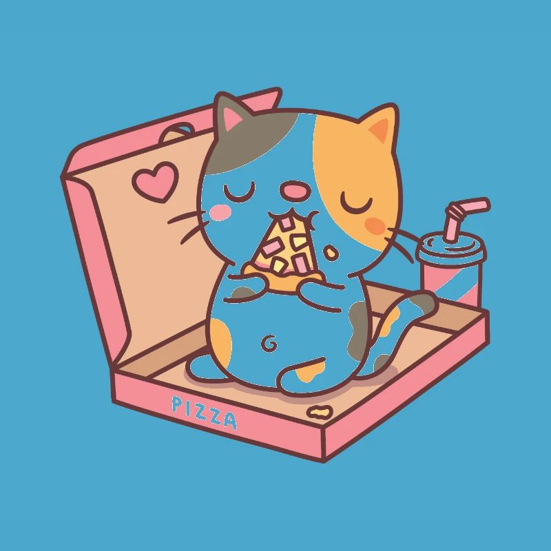 Mignon chat mangeant pizza dans la boîte à pizza