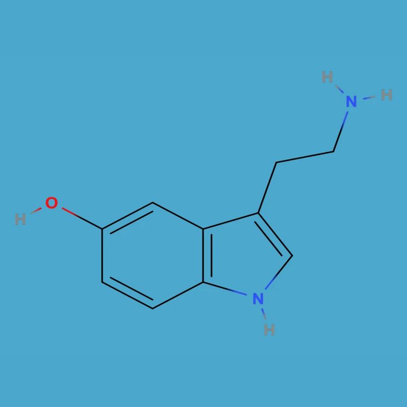 Molécule de sérotonine - Formule structurale colorée