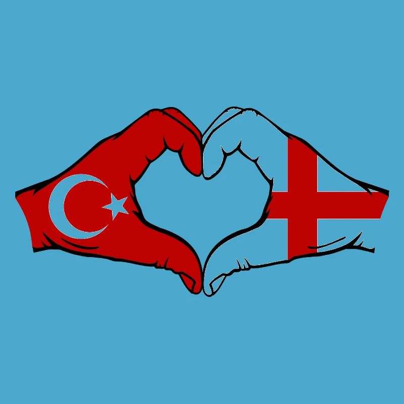 Turkey England Flag Hands Heart Shape
