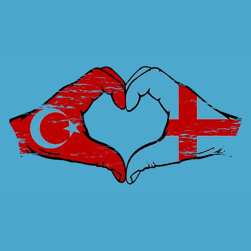 Turkey England Flag Hands Heart Shape Used