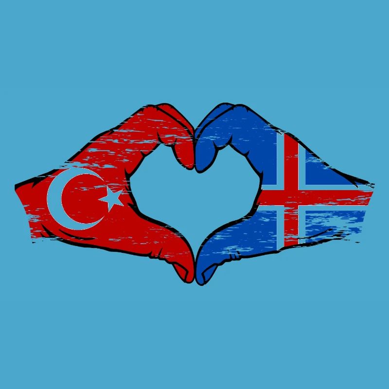 Turquie Islande drapeau mains forme coeur utilisé