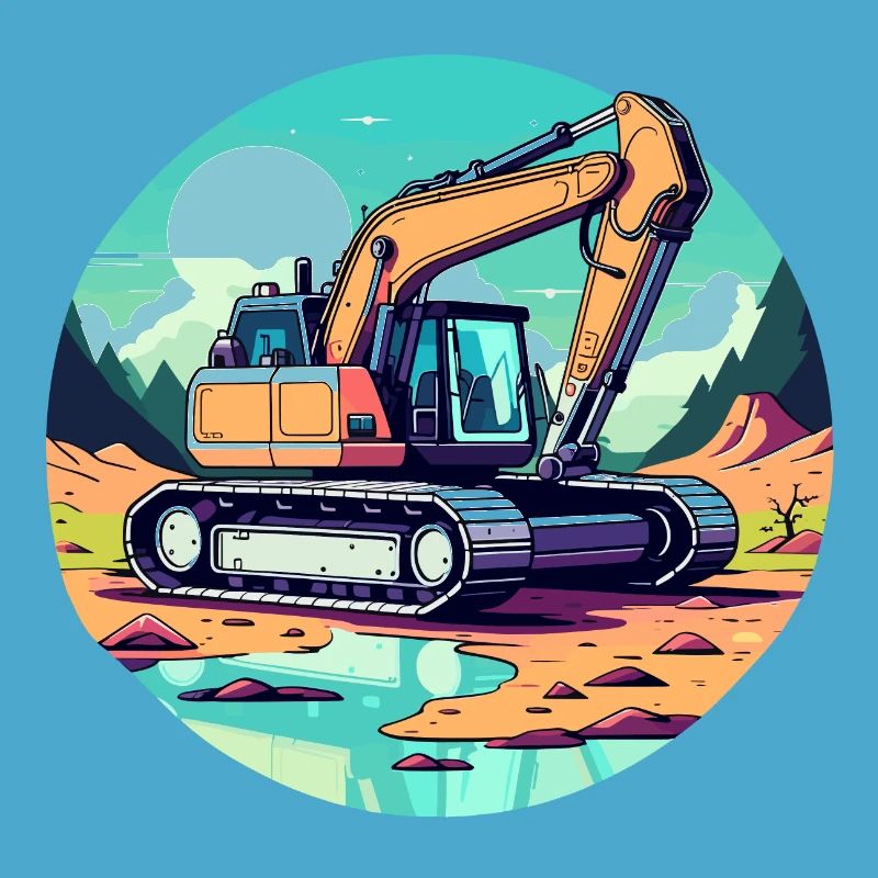 Excavator Construction Site Drawing