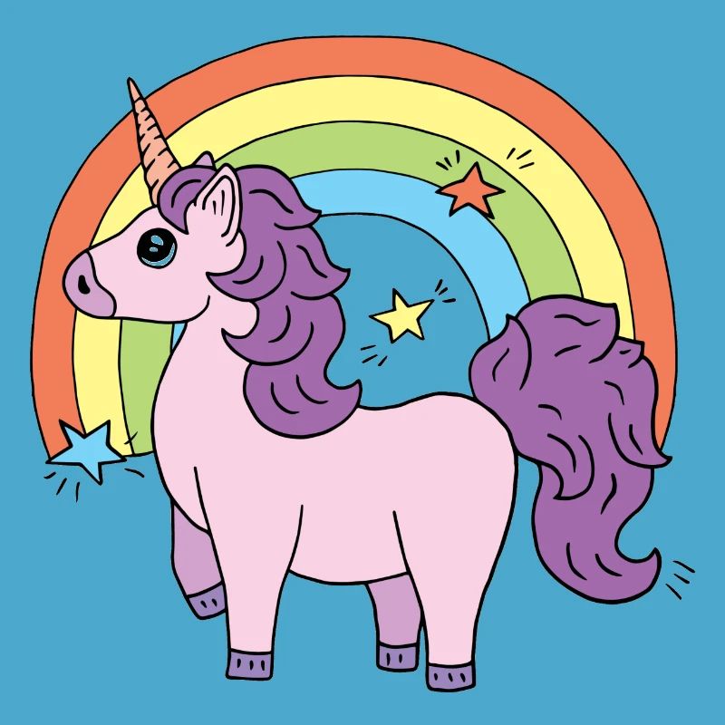 Einhorn Elsbeth vor einem Regenbogen