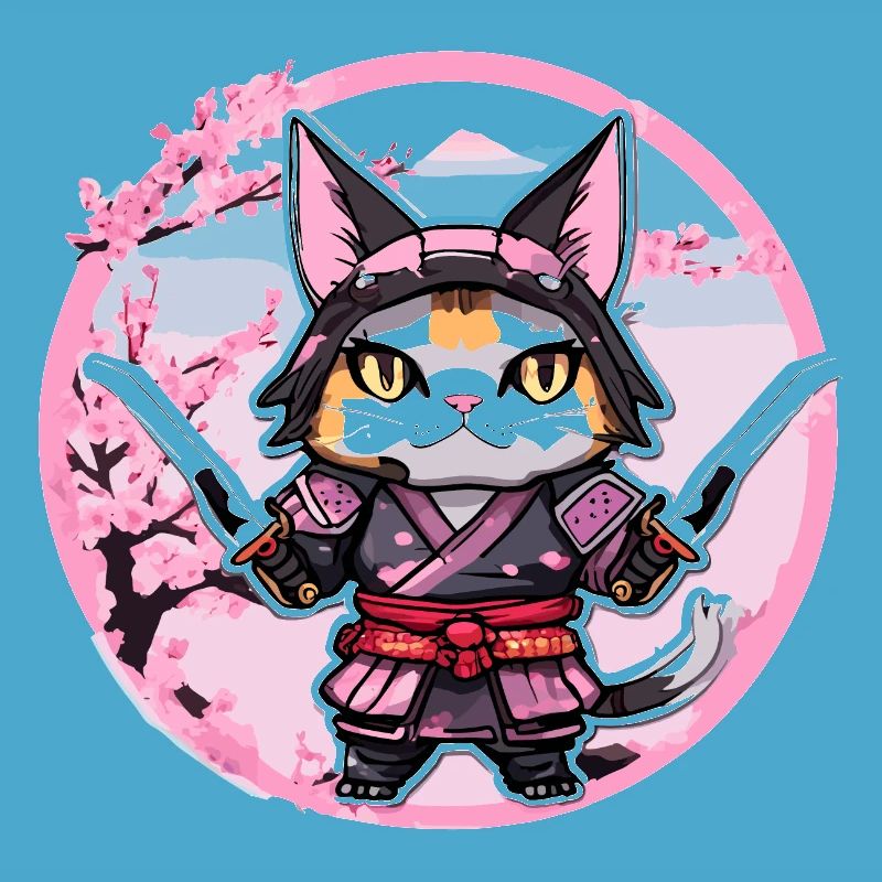 Chat samouraï & fleurs de cerisier #1