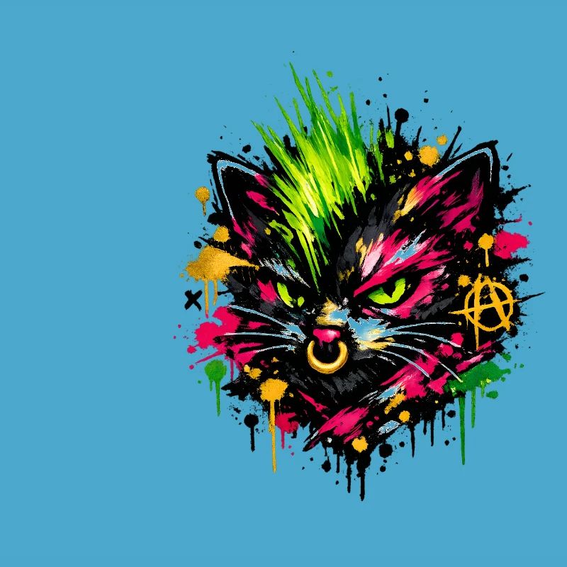 Neon Cat Graffiti Splatter