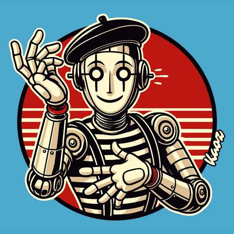 Retro Roboter Pantomime mit Barett im Comic Stil