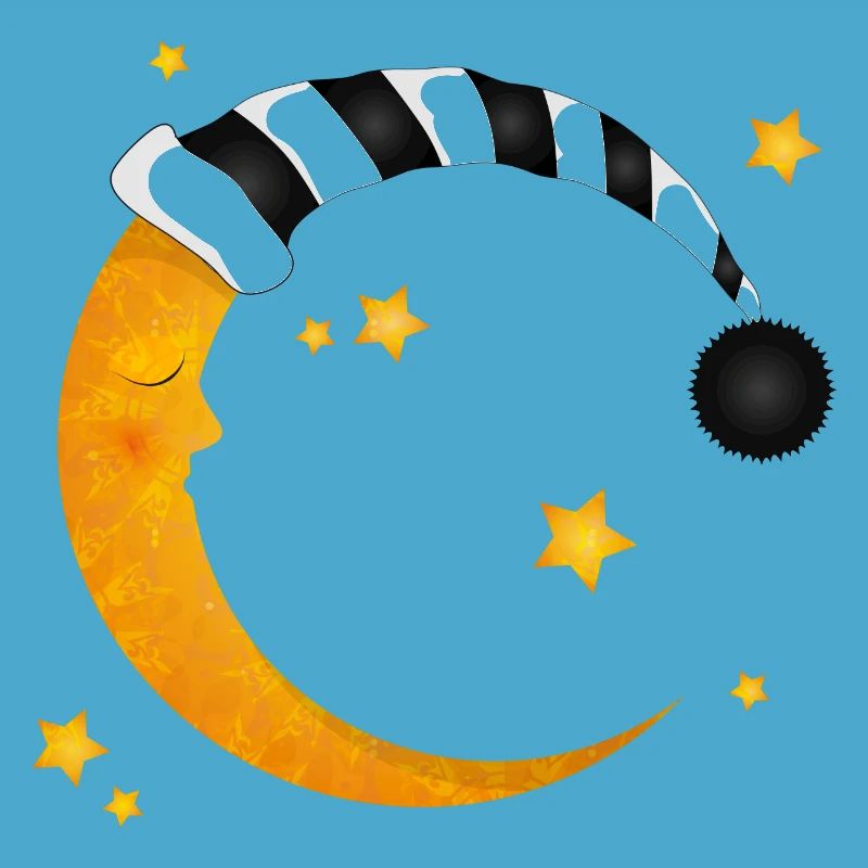 sleeping moon with a striped sleeping cap