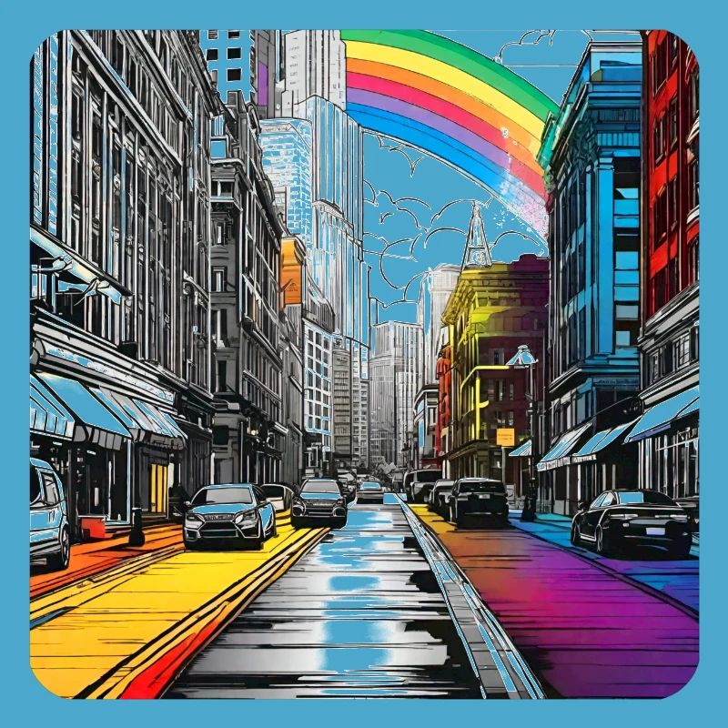 Stadtleben mit Regenbogen