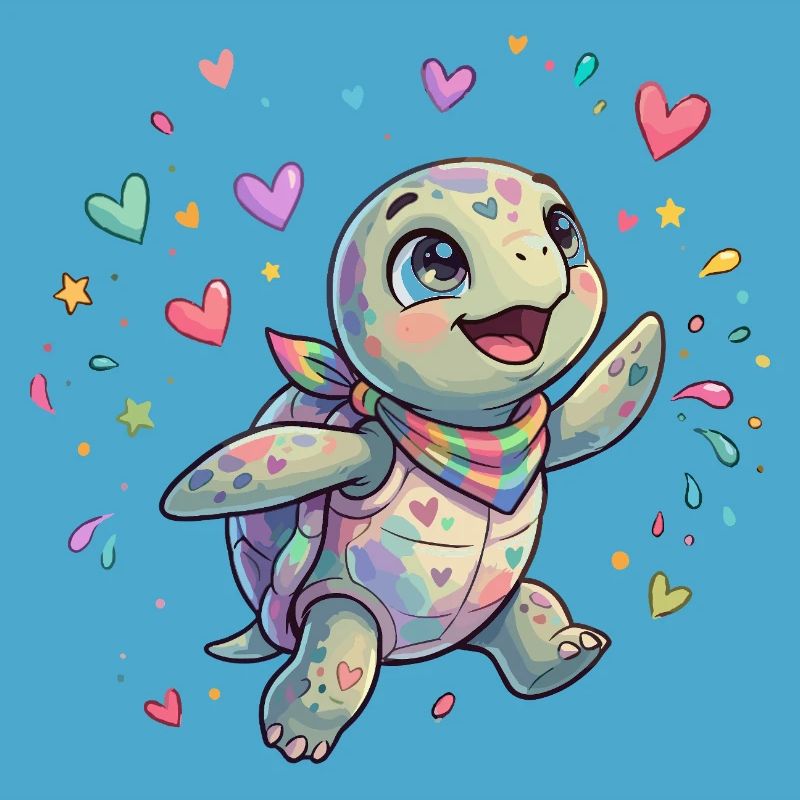 Rainbow Turtle with Heart Patterns