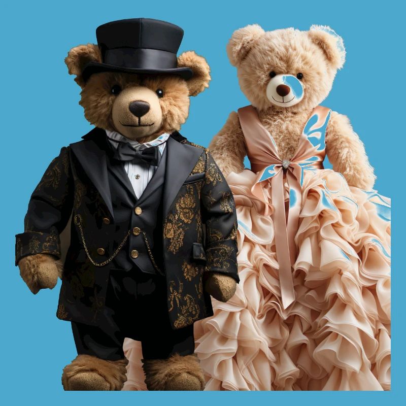 Two teddy bears newly married